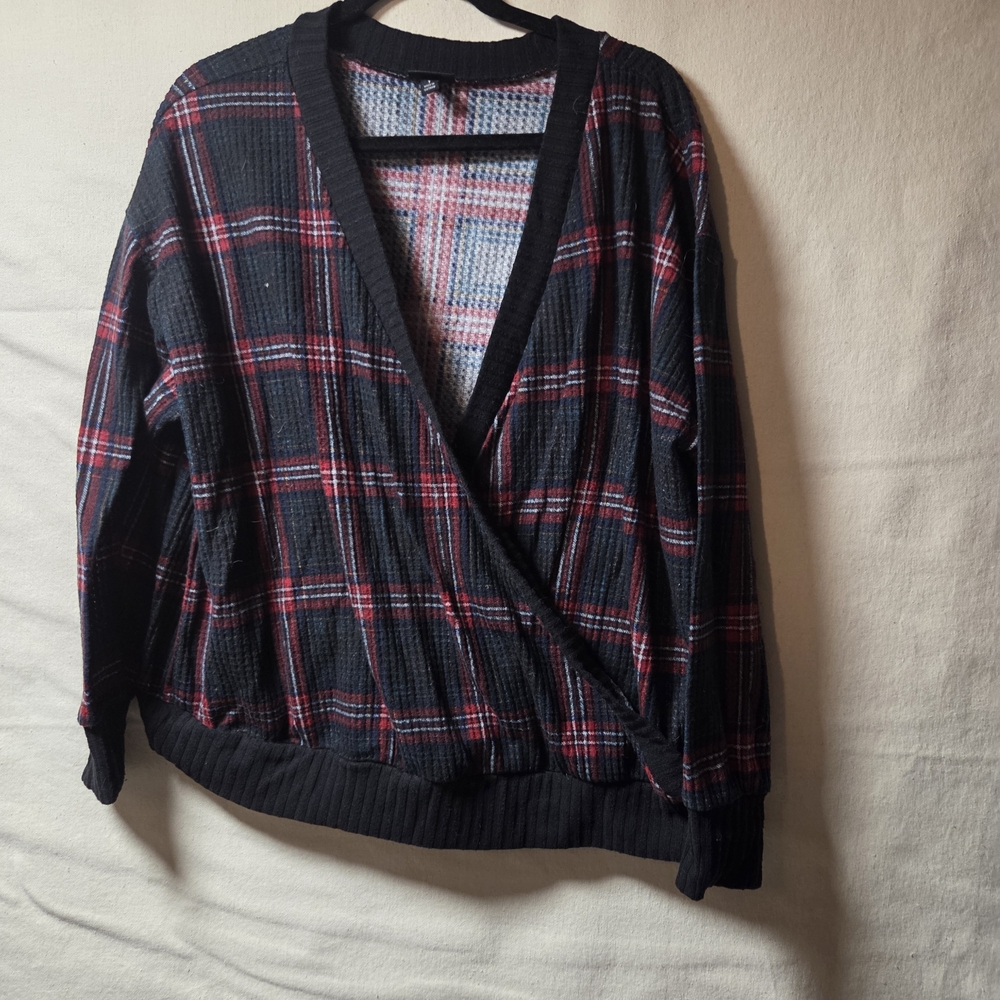 Torrid Black and Red Plaid Sweater